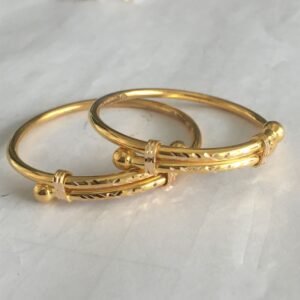 Gold Adjustable Baby Bangles (Set of 2) with Diamond-Cut Detailing