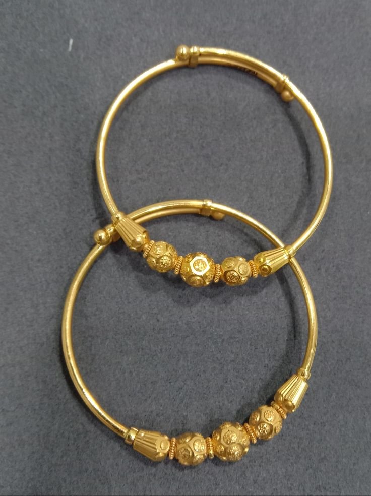 Gold Adjustable Baby Bangles (Set of 2) with Textured Beaded Design