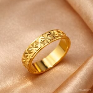 Gold Diamond-Cut Star Pattern Band Ring