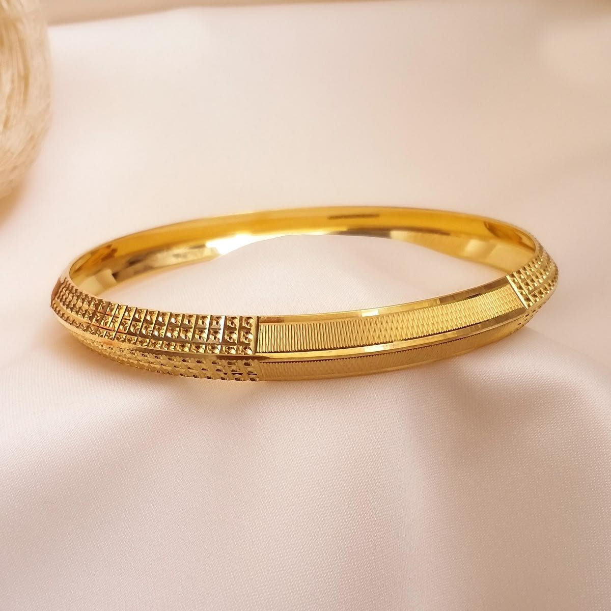 Gold Textured Kada Bangle with Diamond-Cut Detailing