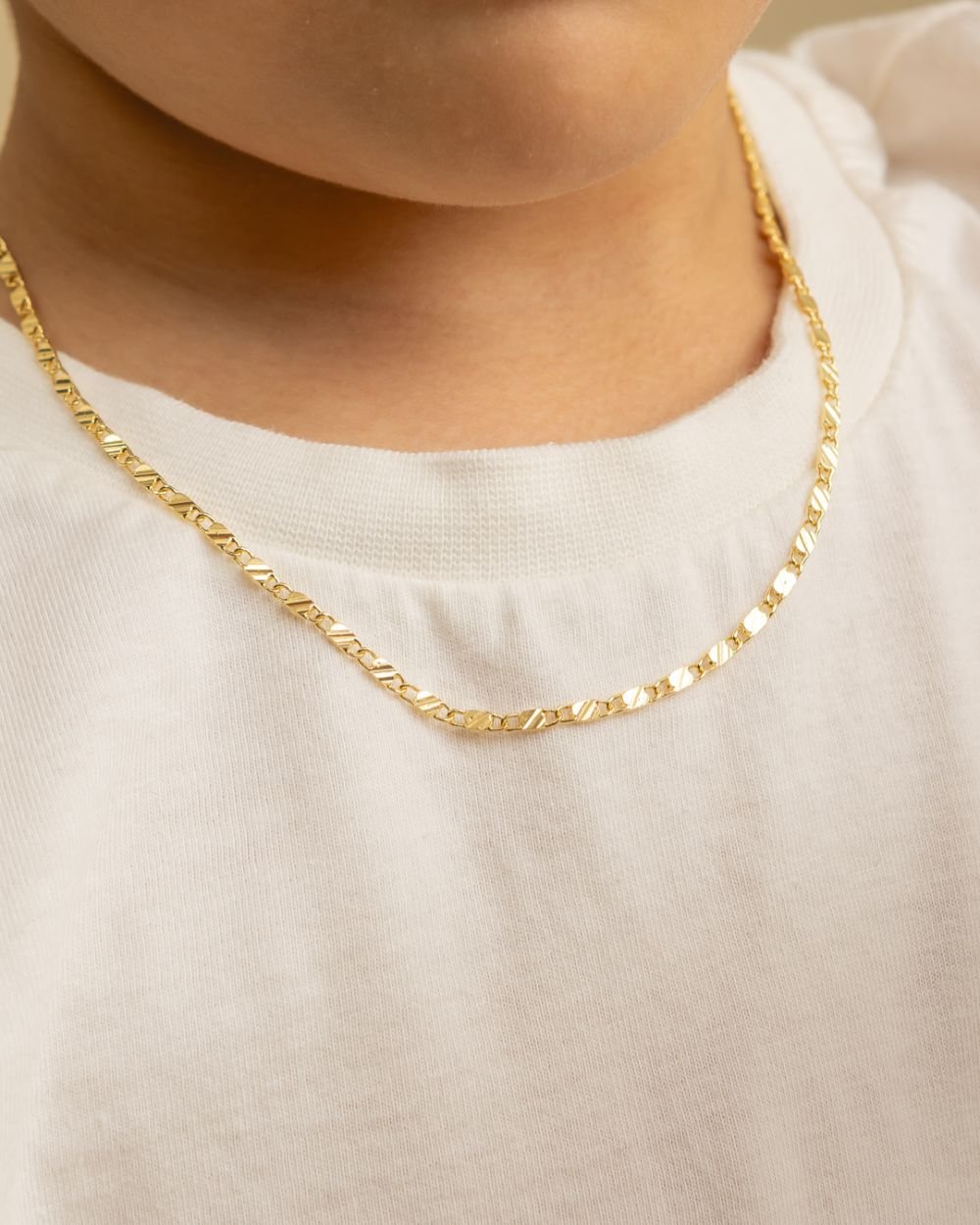 Gold Diamond-Cut Mariner Link Chain Necklace for Kids